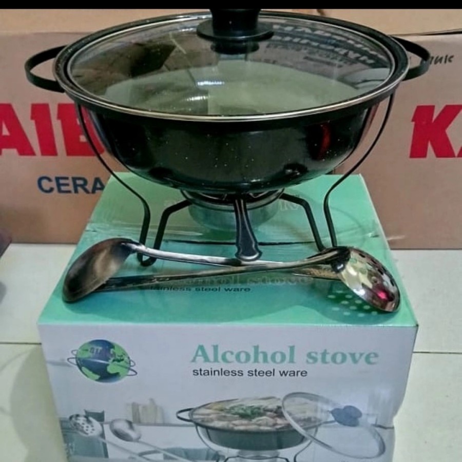 Warmer Stove 28cm ENAMEL MARBEL TUTUP KACA Tempat Makanan Prasmanan