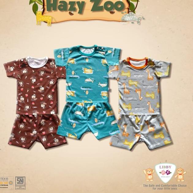 Libby Baby HAZY ZOO 3STEL Setelan Pendek Kancing Pundak - SMALL