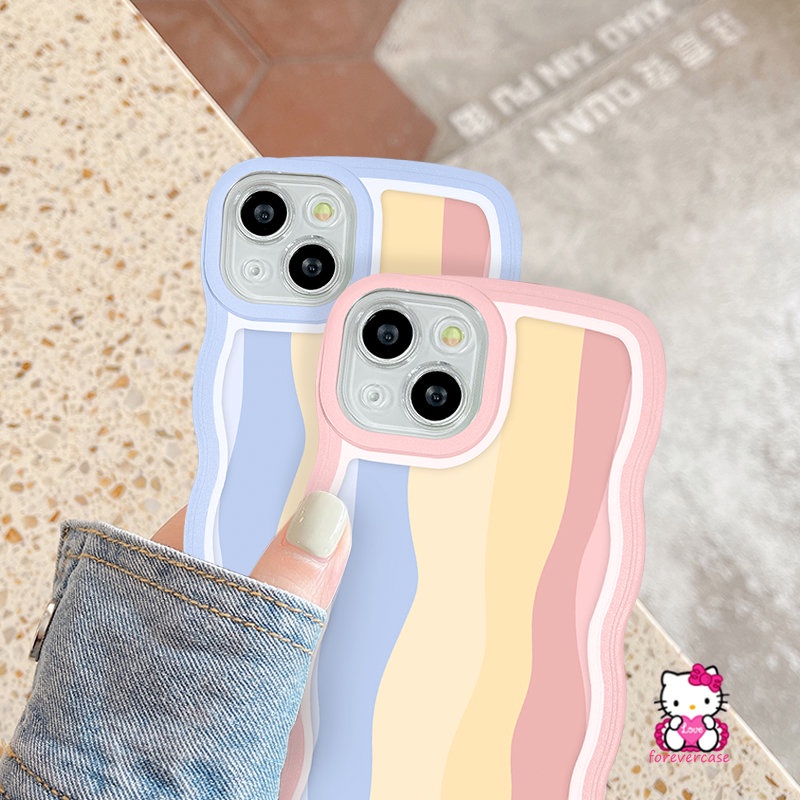 Casing iPhone 11 14 13 12 Pro Max XR 7Plus X XS Max 6 8 14 6s 7 Plus SE 2020 Shockproof Aksen Gelombang Warna Pelangi