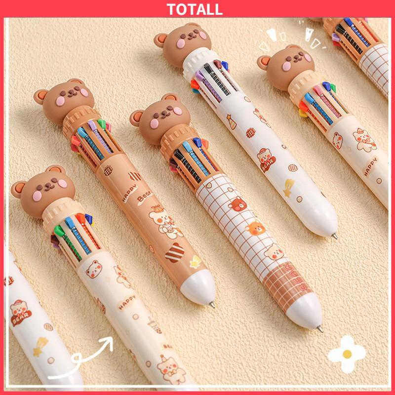 COD 1pc Pulpen Mekanik 10 Warna Warni Rectractable Pen Color Motif Kartun Lucu Bear Grid Kotak Aesthetic Bolpoin Alat Tulis Sekolah-Totall