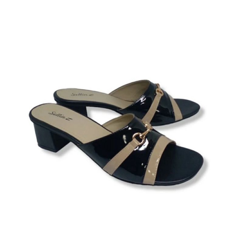 OVERSIZE Sandal Higheels Wanita Premium Big Size 41.45 Slop Pesta IBU2 Cantik Kulit Glosy JUMBO Moka,41