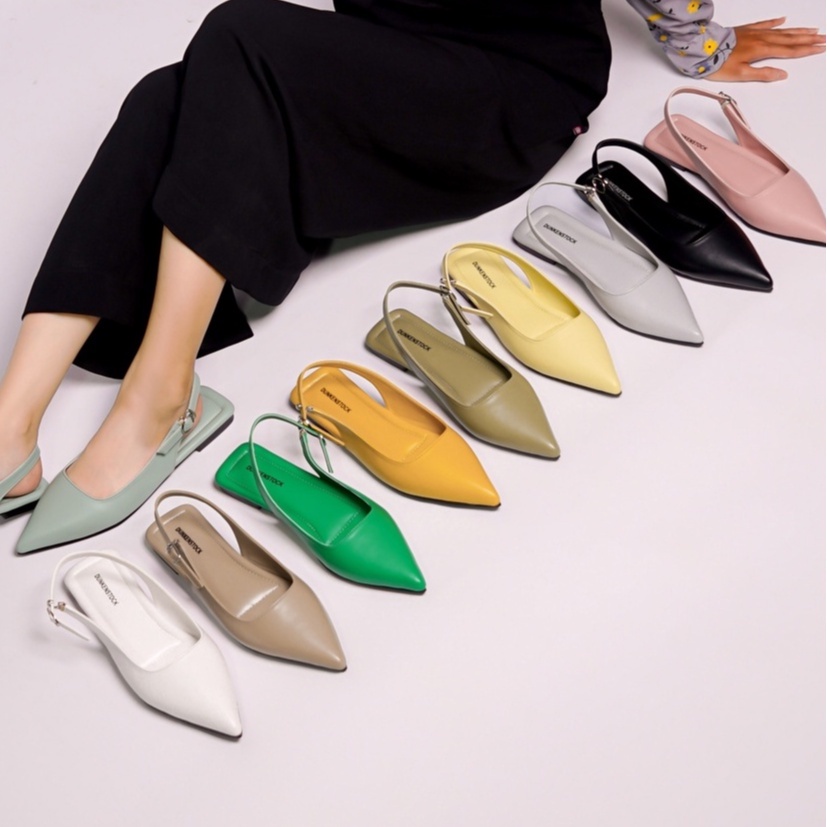 LAPEPA YUK - Dunkenstock MIKHA Sepatu Sandal Wanita Flatshoes 1cm Size 36 - 40 Tidak Licin Flat Shoes untuk Kerja Kantoran Kuliah Casual Belezza 37 38 39 Warna Green Hijau Belleza Kekinian Premium Terbaru Shoes Ori Original Mall Official Store