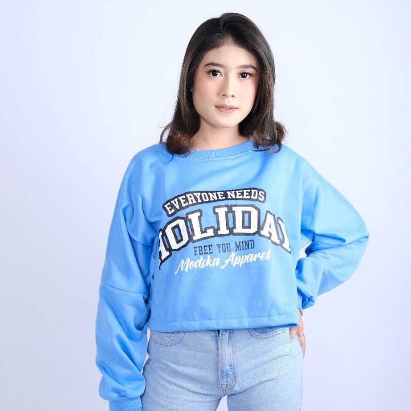 sweater everyone needs holiday MODSKA APPAREL lilac pink biru swag Harajuku// crewneck sweetshirt wanita perempuan cewe bahan fleece// sweater distro viral// Women Sweatshirts Loose Oversize Pullover motif sablon crop