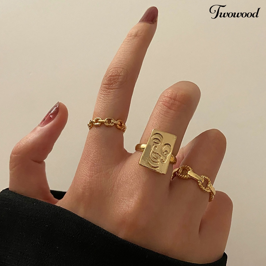 3pcs Cincin Jari Tengah Stackable Bahan Alloy Untuk Wanita