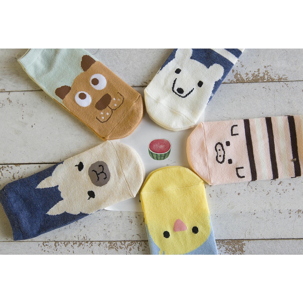 Murah kaus kaki Wanita cotton women fashion Animal Liner Ankle socks (Warna &amp; Model Random) D1226