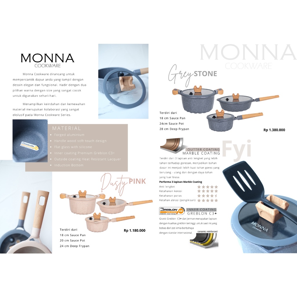 Monna Panci Set Grey Stone Monna Cookware / Wajan / Panci Monna Free Sutil