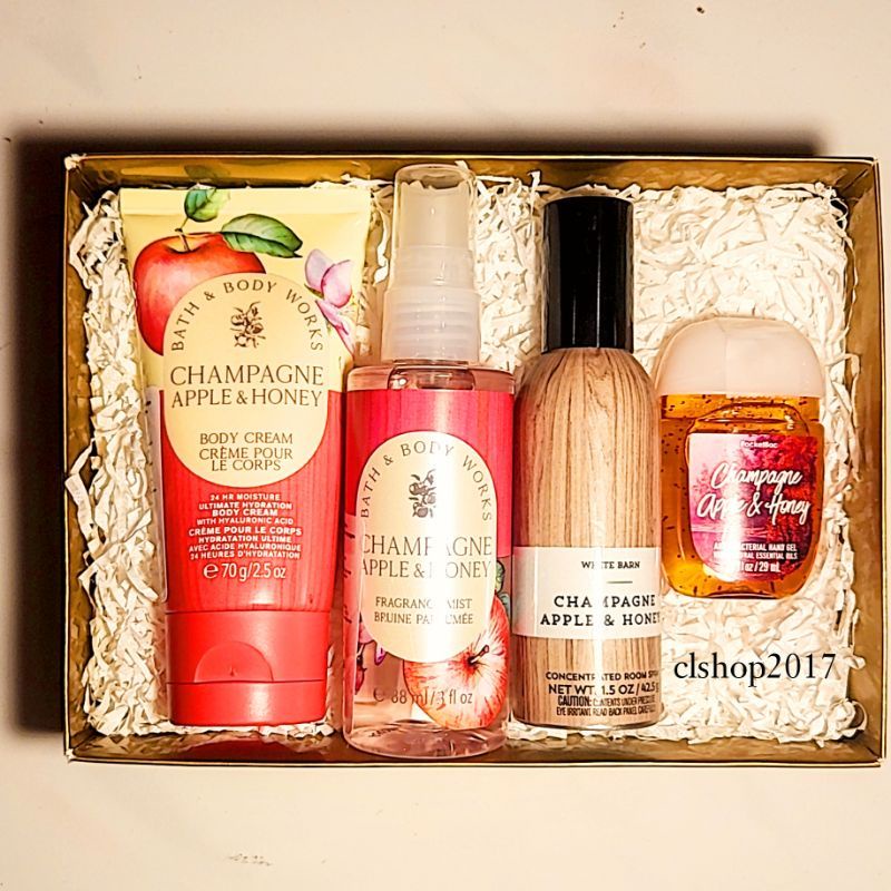 BBW CHAMPAGNE APPLE &amp; HONEY TRAVEL SIZE GIFT SET PAKET BATH &amp; BODY WORKS