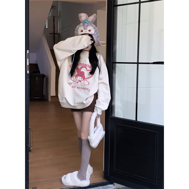 EUNII Sweater Lengan Panjang Cute Oil Painting Bear Korean Style/Hoodie Oversize/Baju Wanita/Switer Wanita