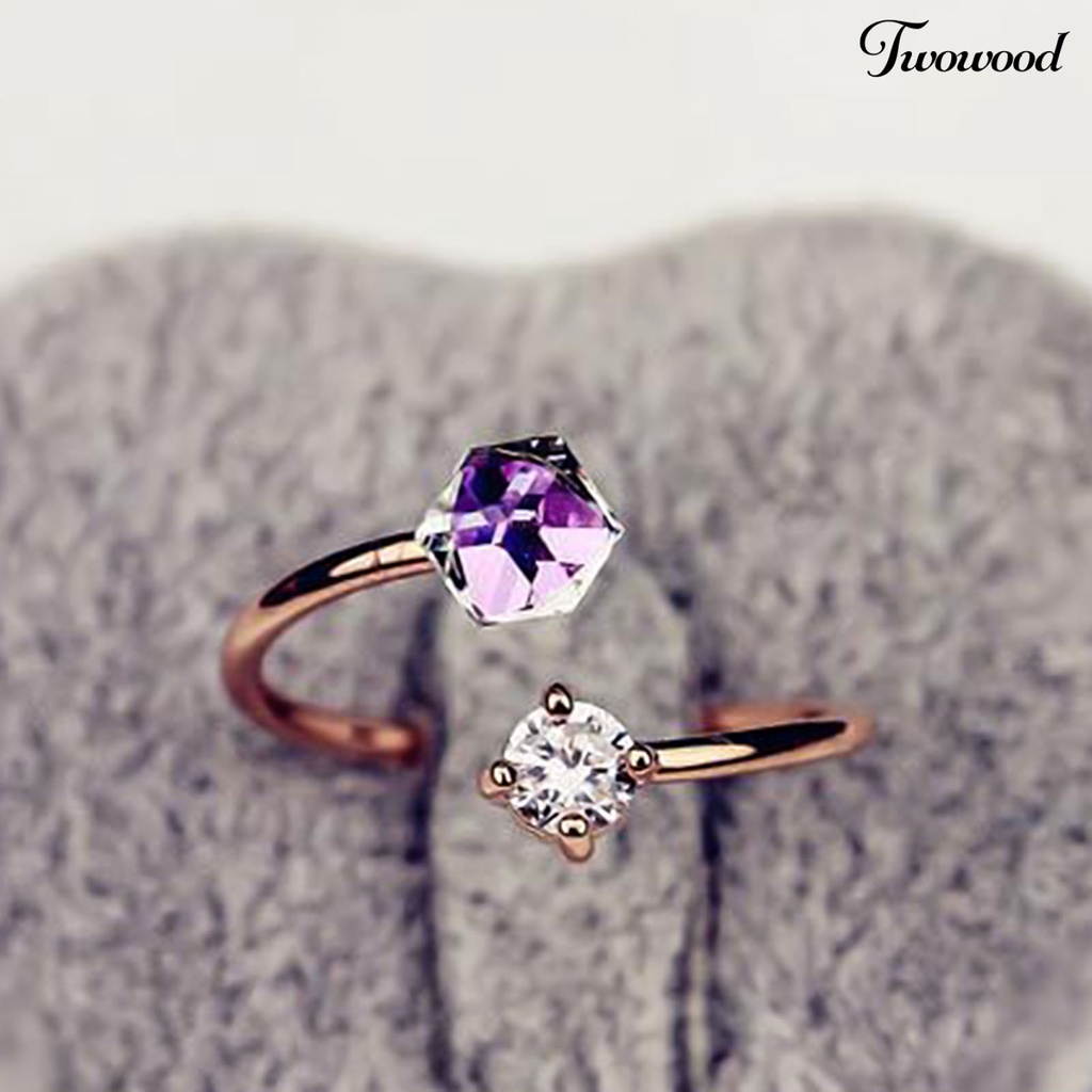 Cincin Model Terbuka Adjustable Warna-Warni Bahan Cubic Zirconia Untuk Wanita