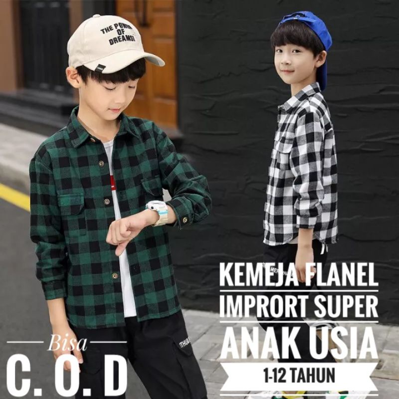 KEMEJA FLANEL IMPORT SUPER/KEMEJA KOTAK2 ANAK USIA 1-12 TAHUN