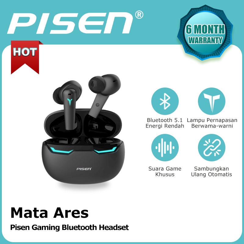 pisen Mata Ares TWS Bluetooth earphone Gaming headset Suara Game Khusus Fidelity insulasi suara dan pengurangan kebisingan