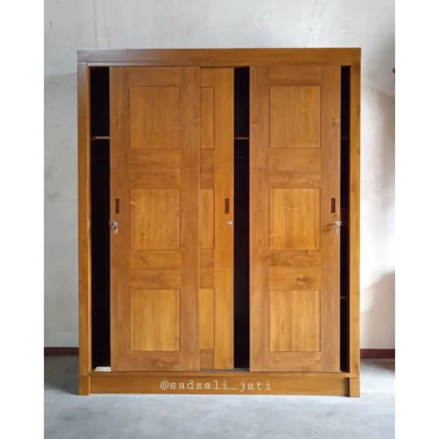 Lemari sliding minimalis 3 pintu Kayu Jati