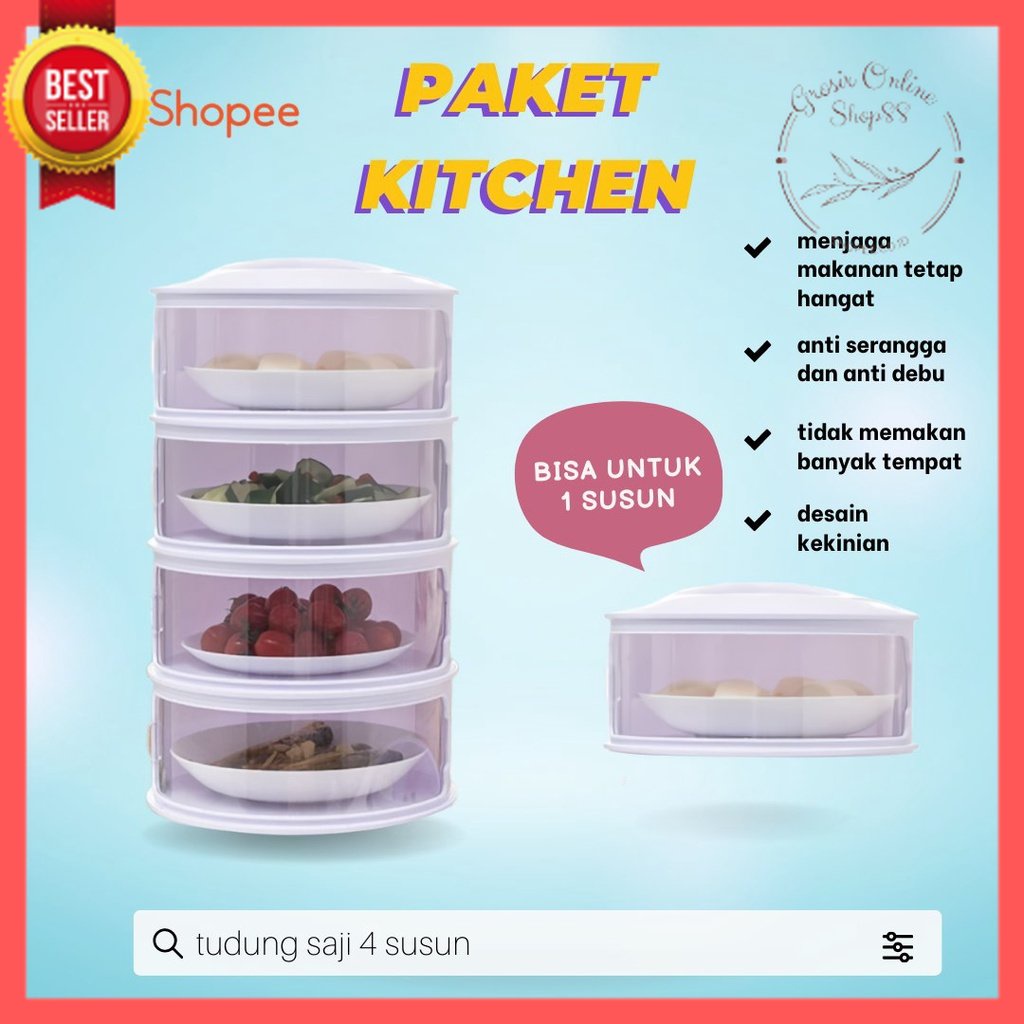 GOS - PAKET KITCHEN 3in1 TUDUNG SAJI 4 SUSUN + TEMPAT BUMBU 4in1 + CENTONG KELINCI