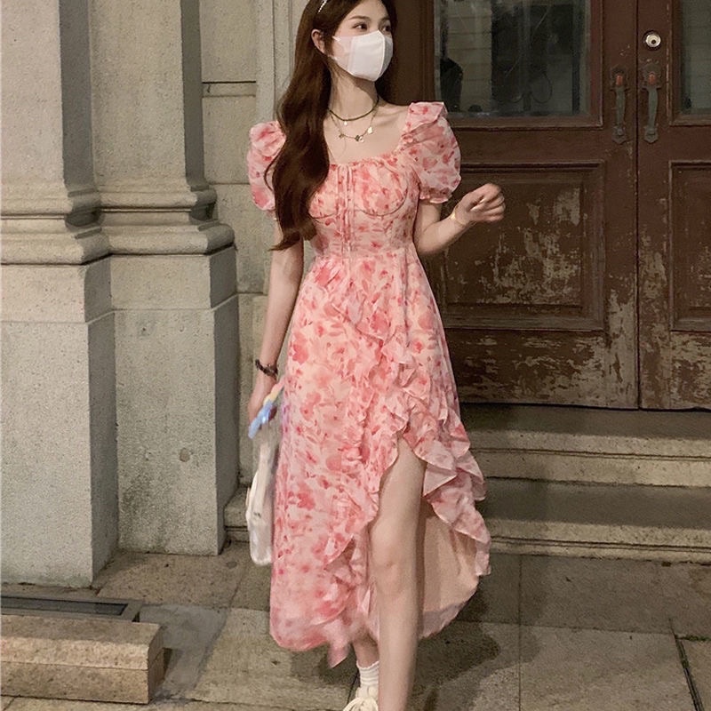 Korean Women Floral Midi Dress Gaun Wanita M190