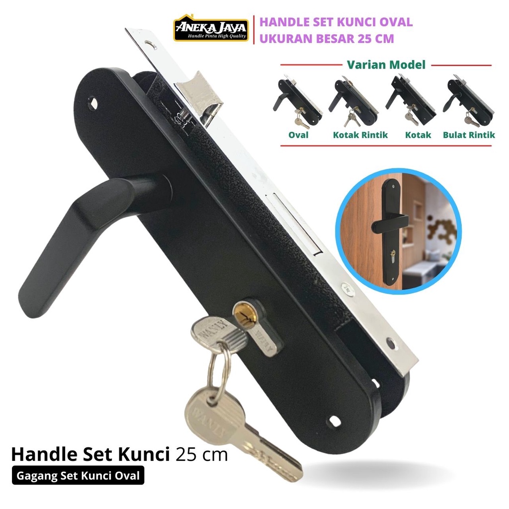 Handle Pintu Rumah Set Kunci Gaya Eropa Ukuran BESAR 25 CM Hitam Stainlees Steel Gagang Tarikan Kamar Dan Utama