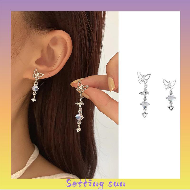 S925 Anting Rumbai Kupu-kupu Asimetris Perak Desain Mewah Anting Premium Sense TN