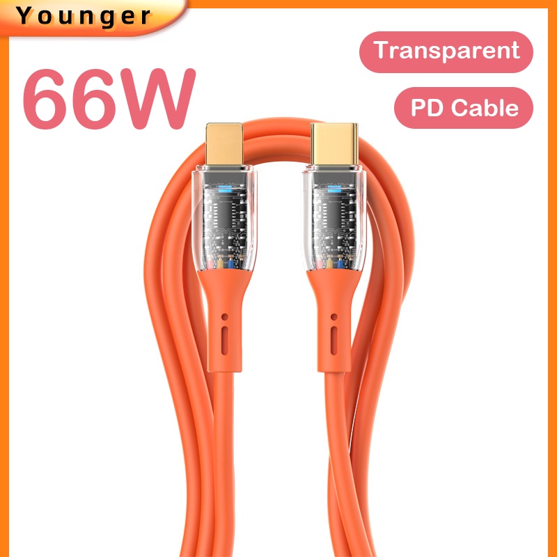 Kabel Data / Charger 66W Fast Charging 6A Transparan Dengan Lampu Untuk Iphone