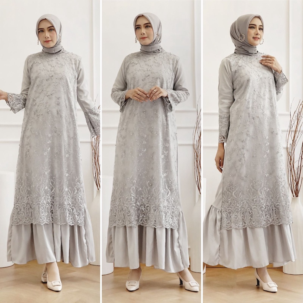 Gamis Pramitha SIZE S M L XL XXL XXXL JUMBO BIGSIZE/ MAXI Brokat Tile  Glitter Maxi Dress Gamis Pesta Lebaran Kondangan Tille Premium