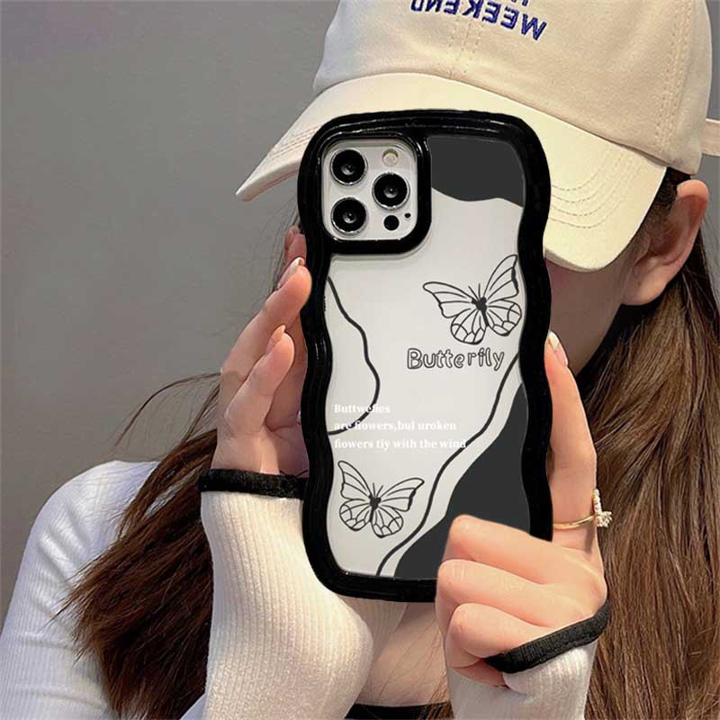 Oppo A57 2022 A77S A17 A15 A16 A16K A54 A53 A12 A5S A7 A3S A11k A31 A52 A92 A94 A93 A37 F9 A1K A76 Butterfly Wave Edge TPU Phone Case Cover DGX