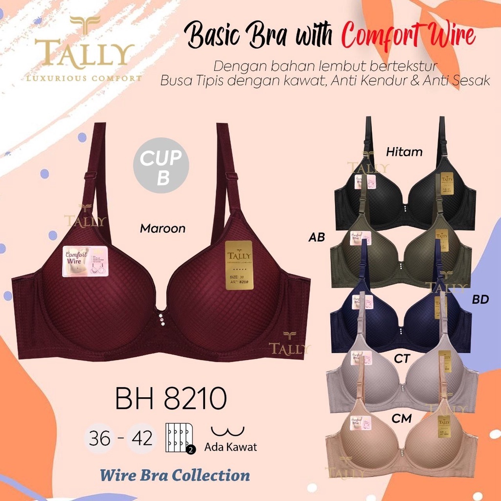 TALLY BRA BH 8210 I CUP B BESAR I BUSA TIPIS I ADA KAWAT I ANTI SESAK | SIZE 36 - 42