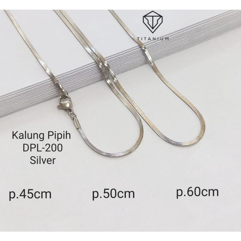 KALUNG TITANIUM PIPI GEPENG DPL WARNA SILVER