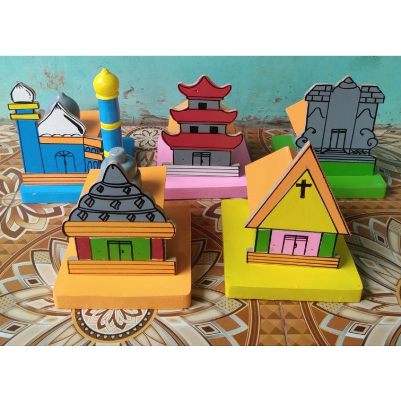 Mainan Edukasi Maket  Rumah Ibadah 3D 5 Agama _ Ape TK paud