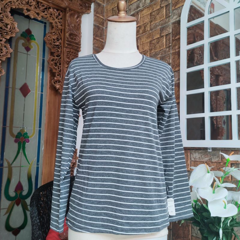 Kaos Salur Strip Kaos Harian Dewasa Atasan Lengan Panjang Perempuan Cewek Wanita Strip Atasan Besar Strip Kecil