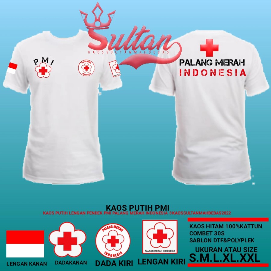 Kaos Putih Lengan Pendek PMI/ Seragam Putih PMI/ Baju Putih PMI
