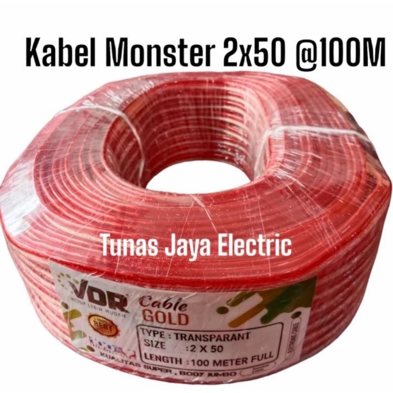 Kabel Listrik Monster Transparan 2x50 @100M Full YAKUSHIN (Good Quality)