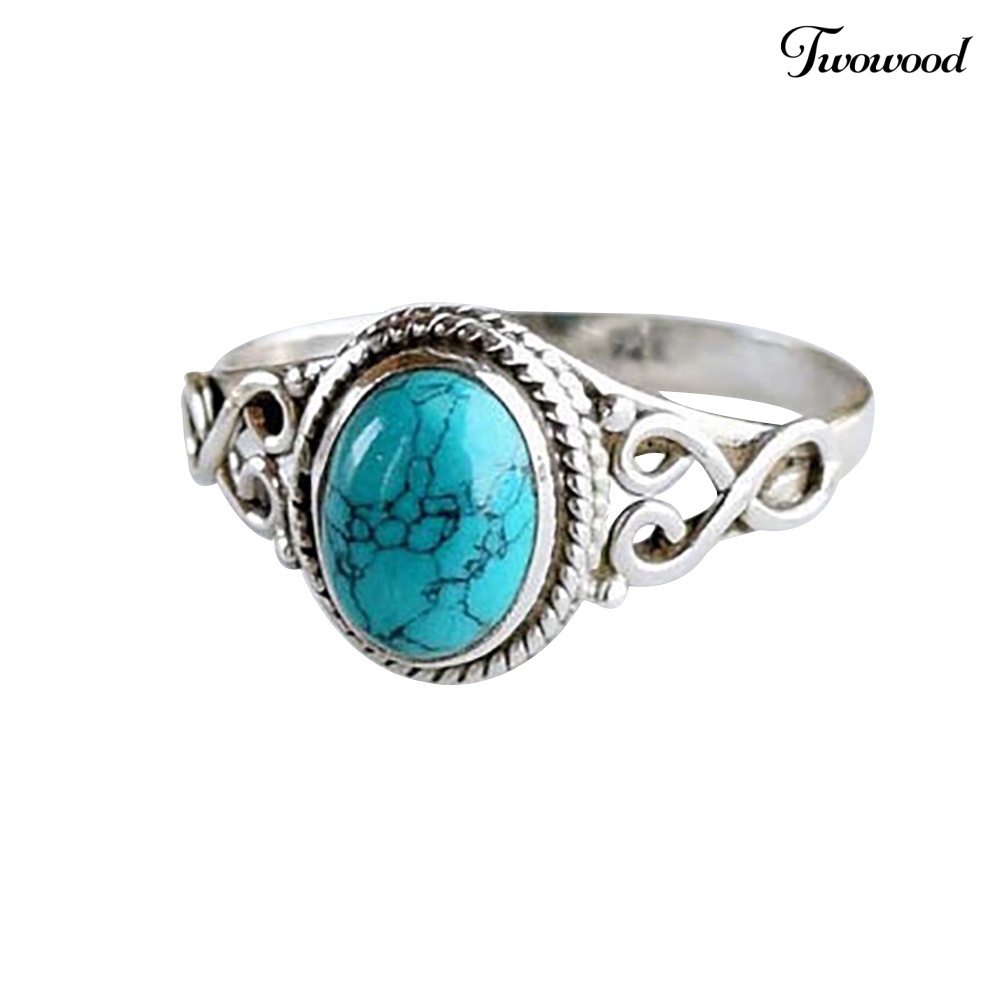 Cincin Batu Permata Turquoise Alami Antik Gaya Vintage Untuk Pernikahan