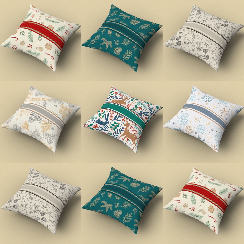 SARUNG Bantal Sofa Print Motif Natal Christmas Edition / Edisi Natal 40x40 cm Pattern Minimalis