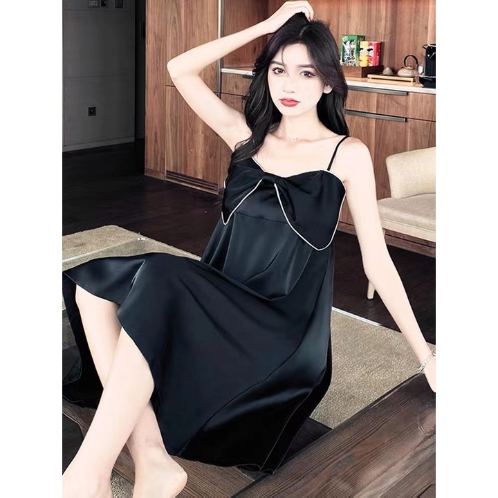 Baju Tidur Dress Tidur Rok Bow Camisole Cute Putri Manis Sweet Import Hitam Black