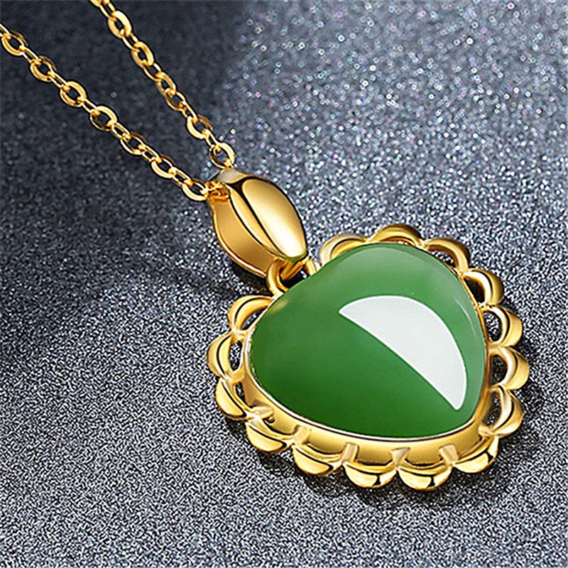 Fancyqube Kalung Liontin Giok Hetian Bentuk Hati Lapis Emas Untuk Wanita