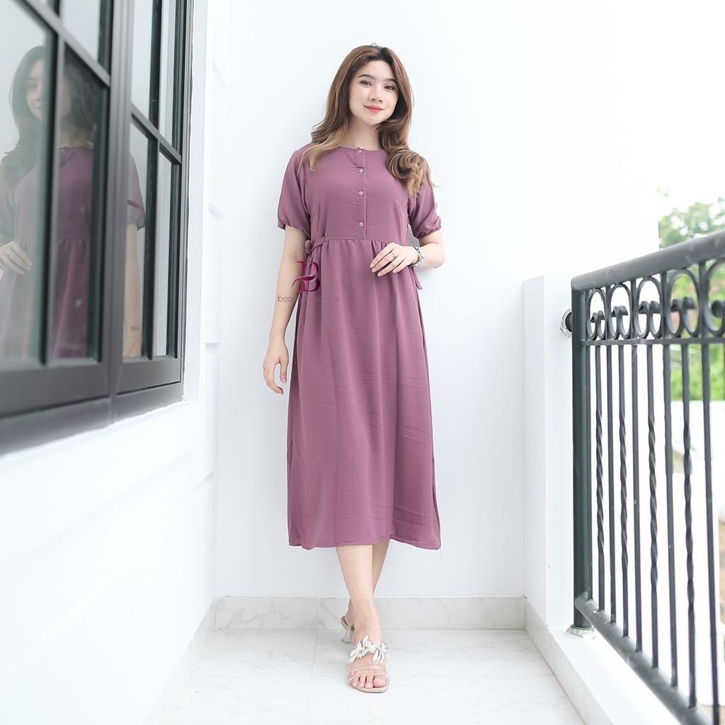 Anjani dress daster polos wanita fashion kasual terbaru busui friendly lengan balon LD 120 crincle airflow beautyhijabtisa