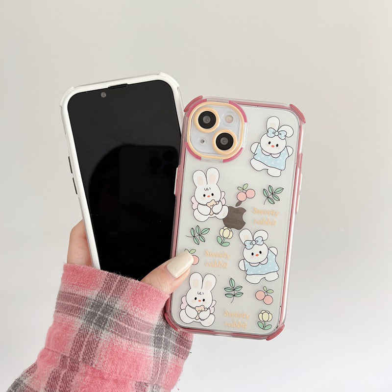 Casing hp IPhone 11 12 13 14 Pro Max 14 Plus Anti Jatuh Casing Bunga Ikatan Simpul Kelinci Kelinci Lucu Gadis Hadiah Cukup Beruntung