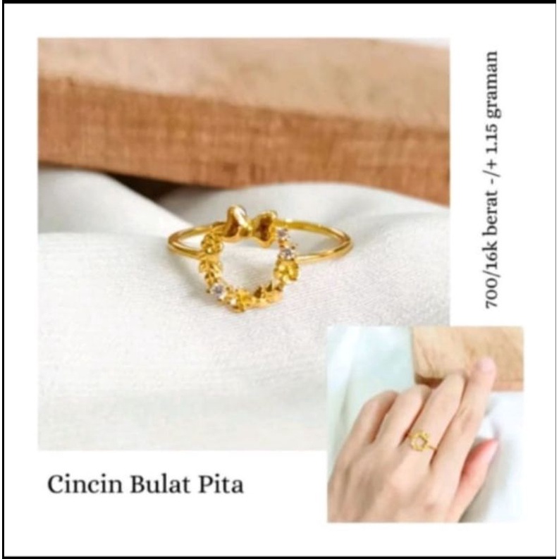 cincin bulat pita elegant emas asli