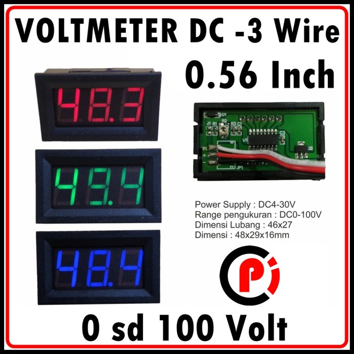 Digital 3 wire DC Voltmeter 0-100V 0.56&quot; 0.56 Inch Frame Volt Meter