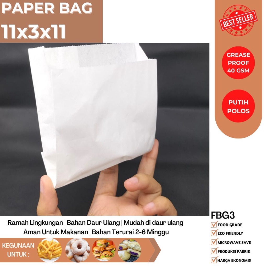 Kantung Kentang Paper Bag Small Size 11x3x11 (Isi 50 Pcs-FBG3W)