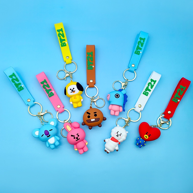 Bt21 3D Gantungan Kunci BTS Lucu Kartun Keyring Untuk ID Badge Case Holder Dekorasi Sling Aksesoris Anti-Hilang