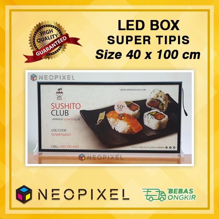 Neon box super tipis uk 40x100 cm Neon box menu cafe termasuk Printing