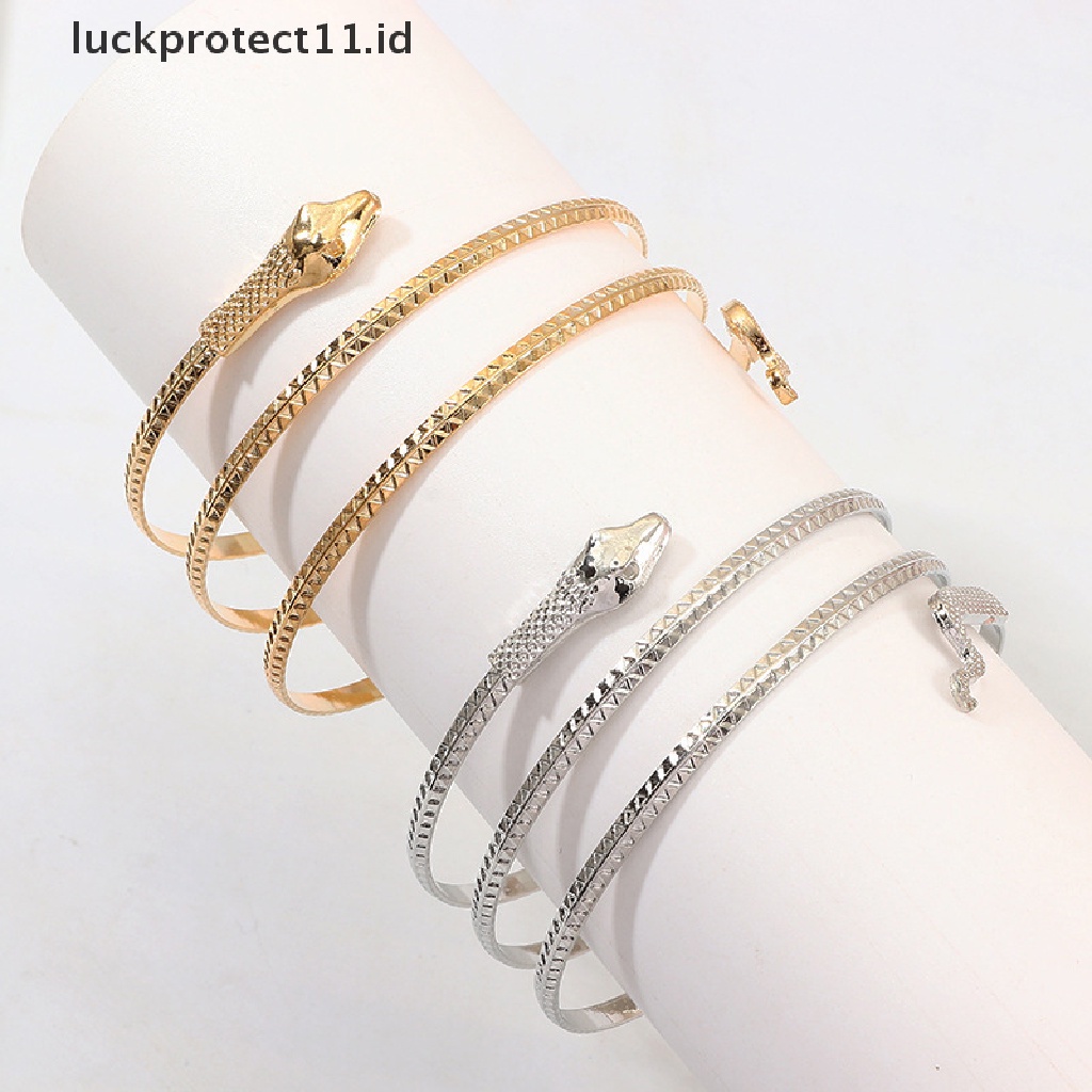 Gelang Bangles Model Terbuka Dapat Disesuaikan Desain Ular Gaya Punk Gothic Untuk Wanita