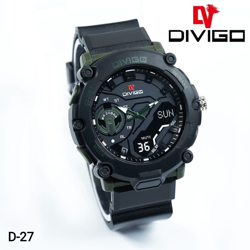 (Terima Cod)Jam Tangan Pria Divigo D27 Anti Air Strap Rubber/Karet(Dikirim Jakarta)