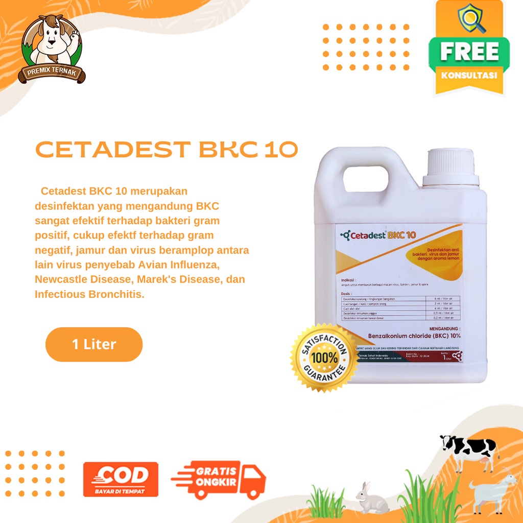 Cetadest BKC 10% 1L | Desinfektan anti bakteri virus dan jamur beraroma lemon