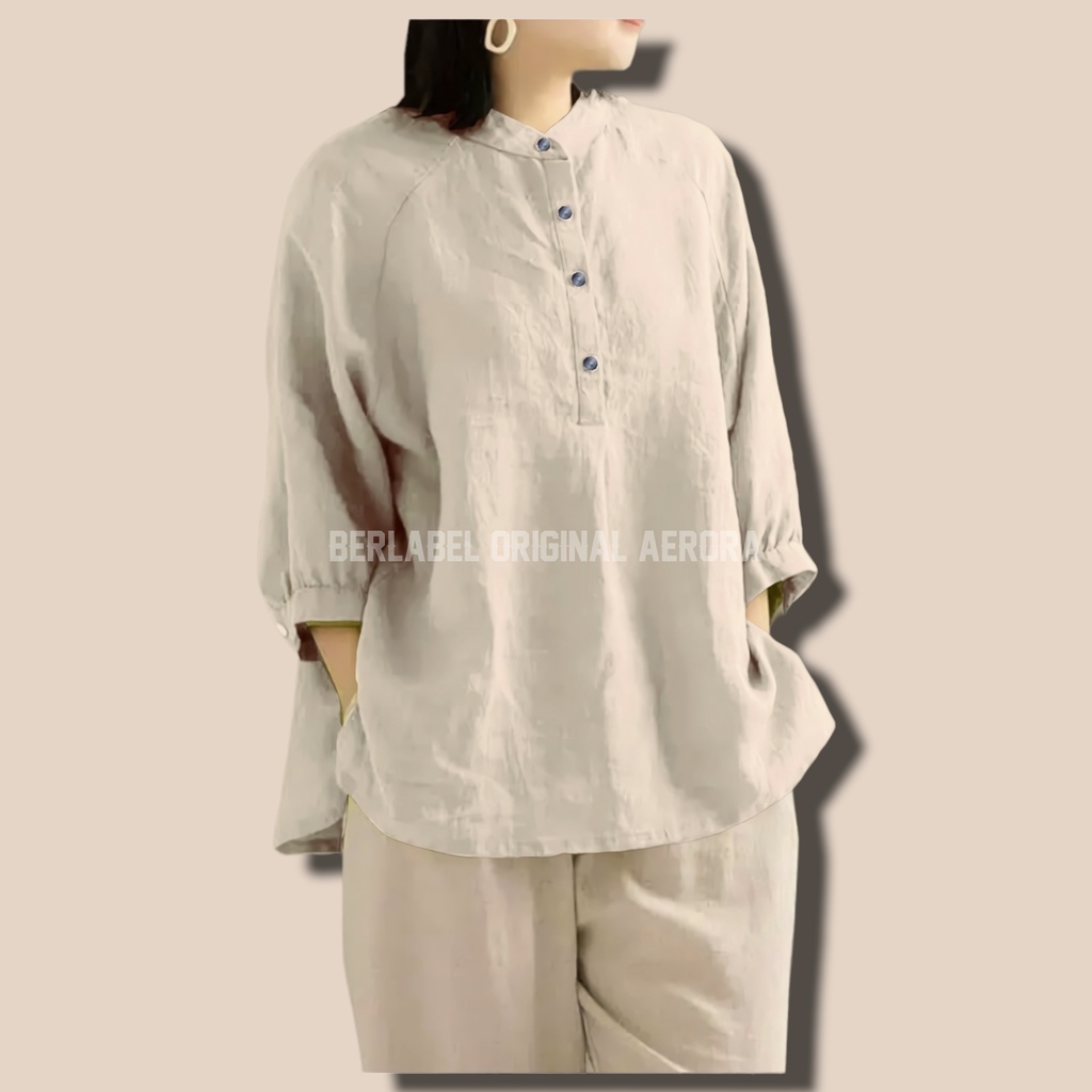 Netta Kemeja Blouse Linen Polos Jumbo Kerah Shanghai Oversize Shirt Wanita Basic Premium Korean Style Kekinian Ld 120 PJ 65 Allsize