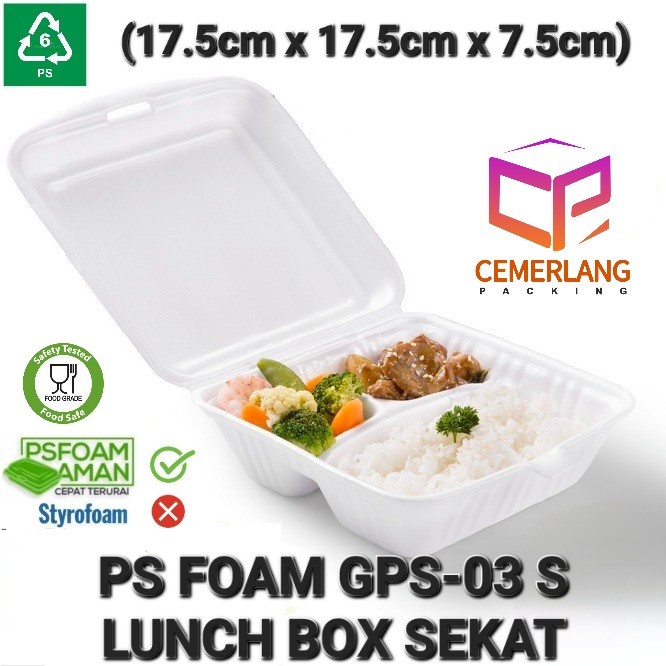NEW Lunch Box Kotak Makan Nasi Ayam Campur Sekat 3 GPS-3 S Not Sterofoam