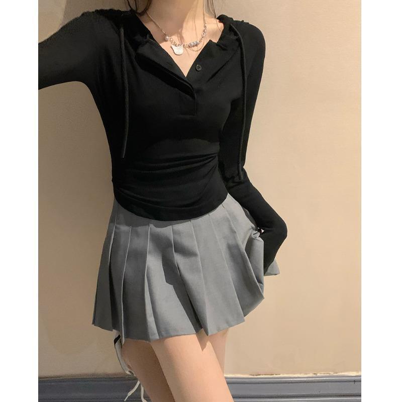 Suhao Versi Korea 2022 Baru Bagian Tipis Murni Keinginan Angin In Slim Fit Slim Top Berkerudung Desain Lengan Panjang Tabir Surya T-shirt