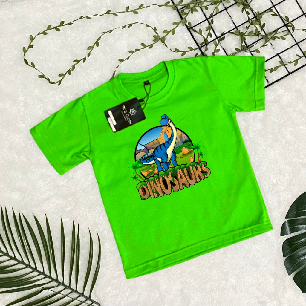 kaos atasan anak dinosaurus, baju anak unisex 1-9 tahun bahan adem dan lembut. kaos anak distro.