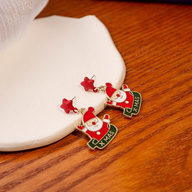 Anting Desain Pohon Natal Snowman