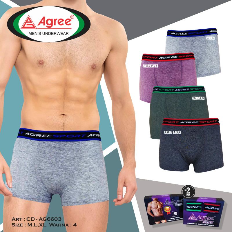 1 KOTAK[isi 2PCS] CELANA BOXER AGREE [AG-6603]/CELANA BOXER/CELANA SEGIEMPAT PRIA