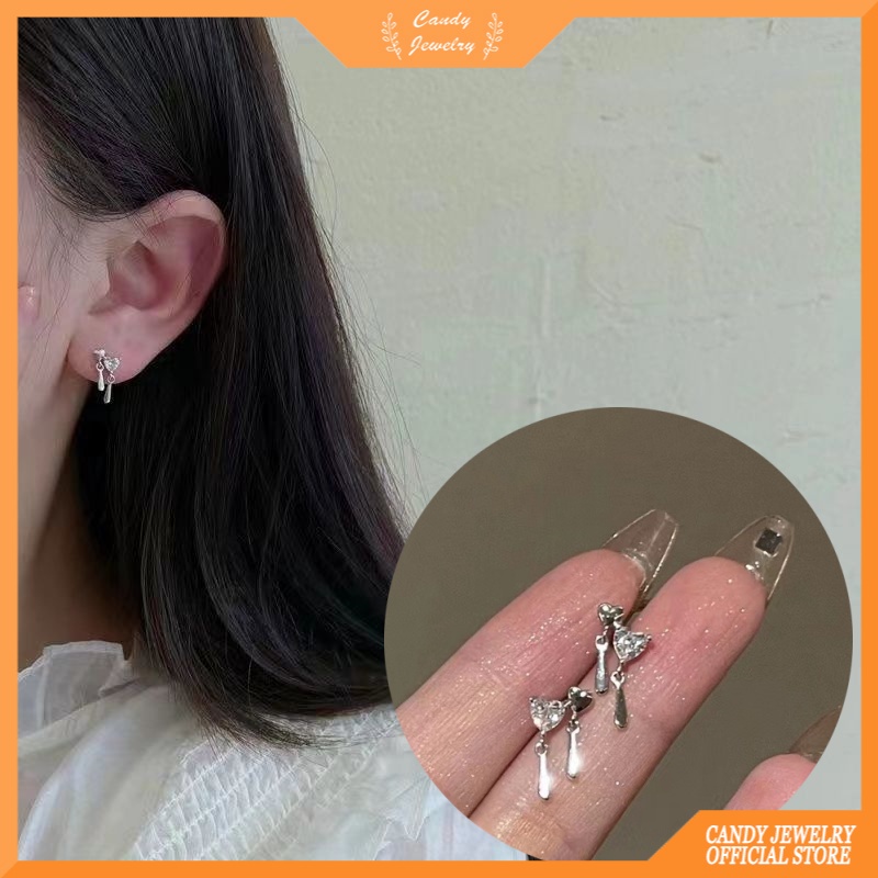 Anting Tusuk Sterling Silver 925 Model Tetesan Air Hati Warna Permen Untuk Wanita 2022